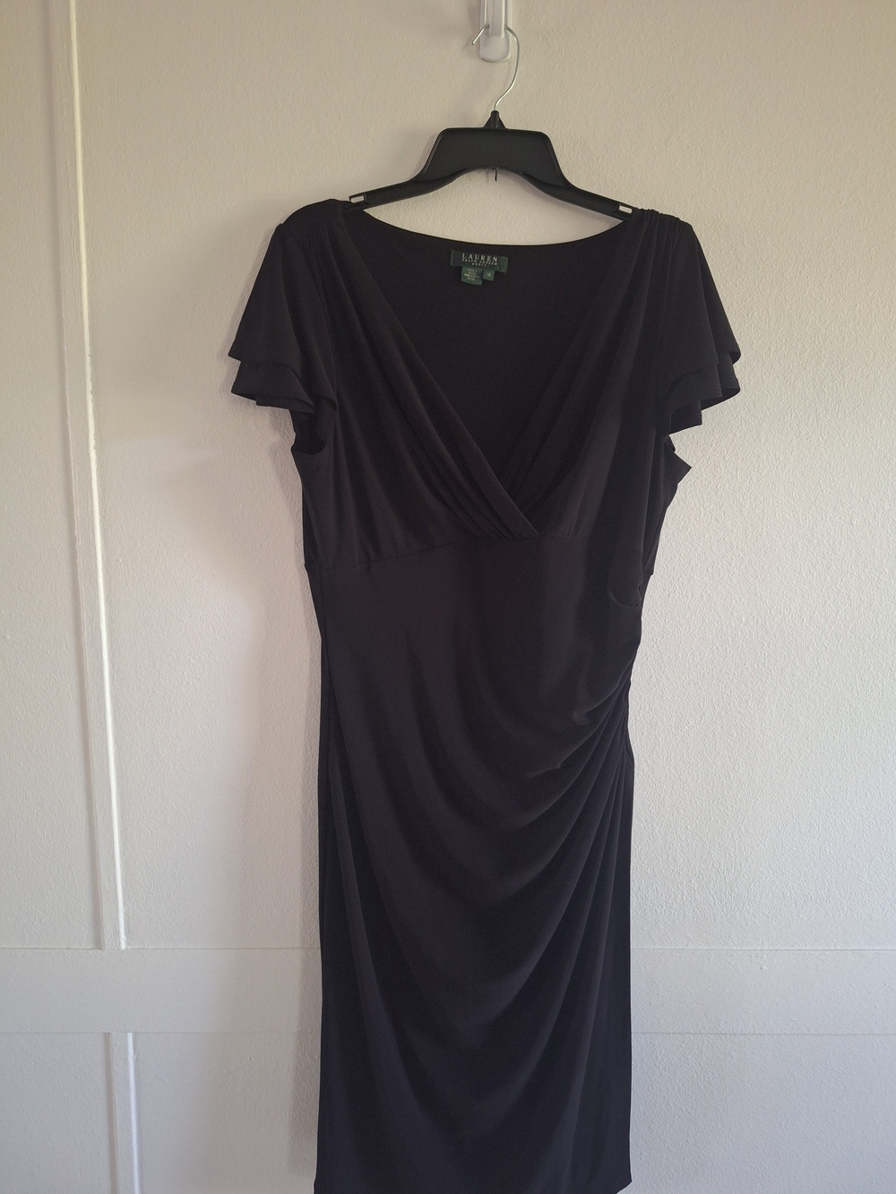 Ralph Lauren Black Draped V-Neck Midi Dress